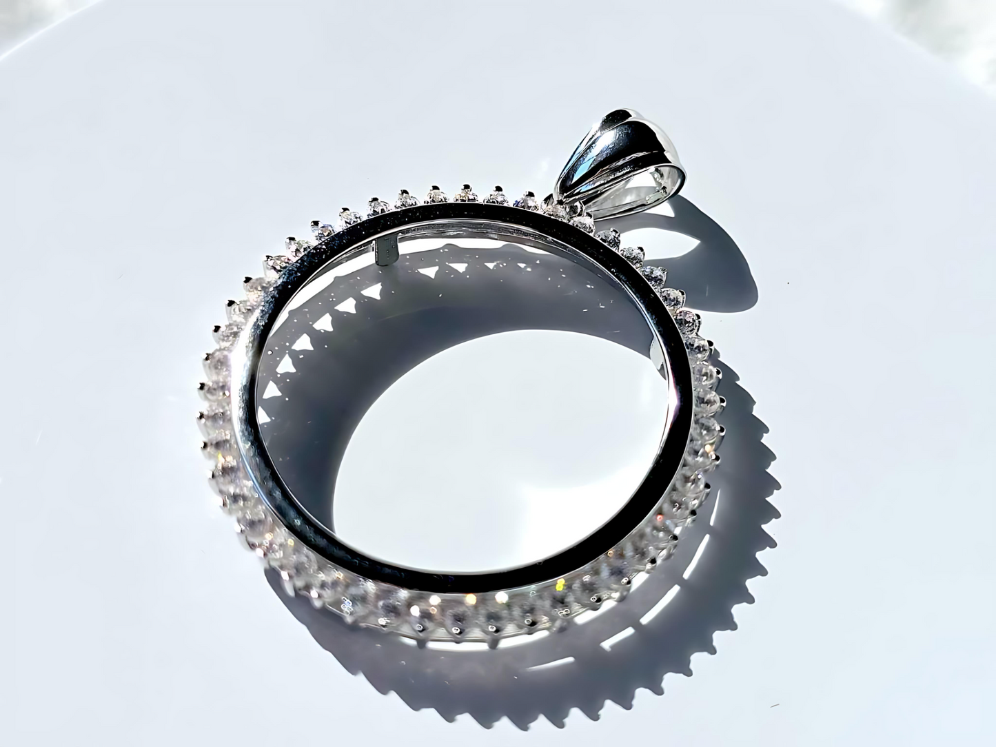 925 Sterling Silver Prong Back Cubic Zirconia CZ Halo Bezel for 30mm 50 Cent Coins