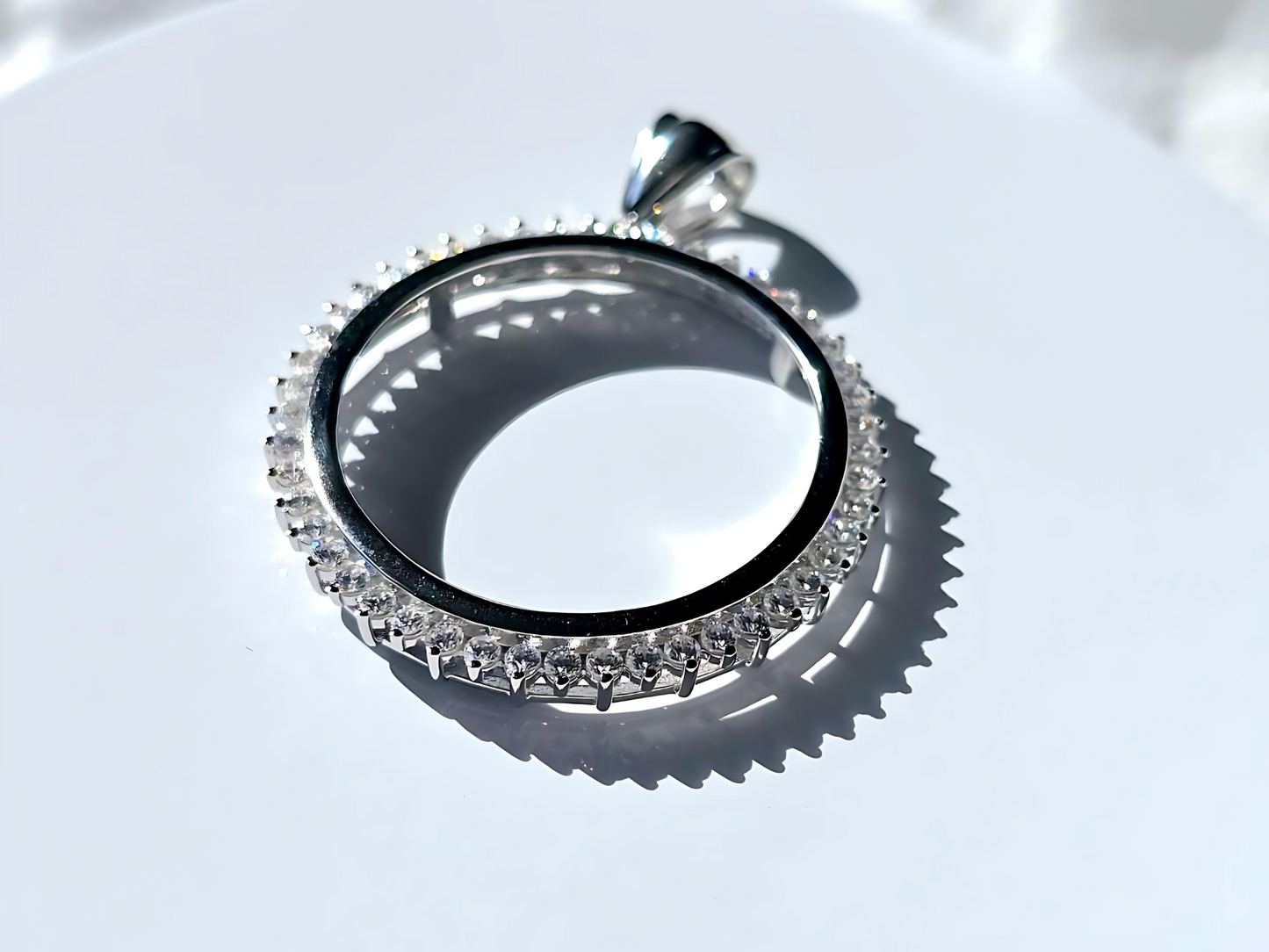 925 Sterling Silver Prong Back Cubic Zirconia CZ Halo Bezel for 30mm 50 Cent Coins