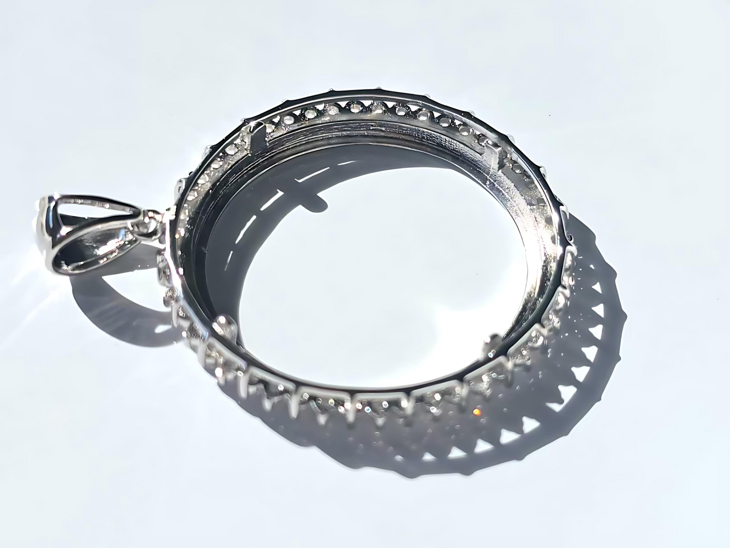 925 Sterling Silver Prong Back Cubic Zirconia CZ Halo Bezel for 30mm 50 Cent Coins