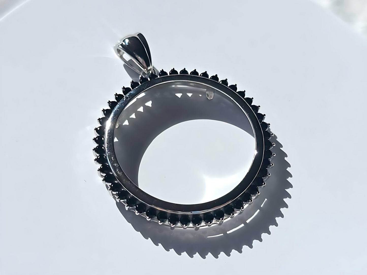 925 Sterling Silver Prong Back Cubic Zirconia CZ Halo Bezel for 30mm 50 Cent Coins