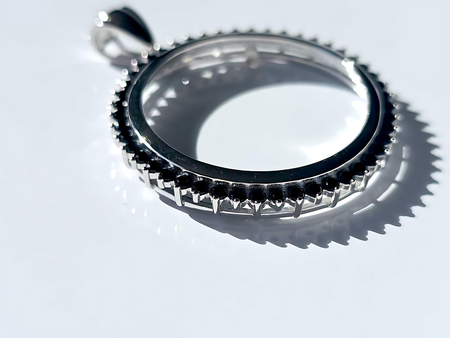 925 Sterling Silver Prong Back Cubic Zirconia CZ Halo Bezel for 30mm 50 Cent Coins