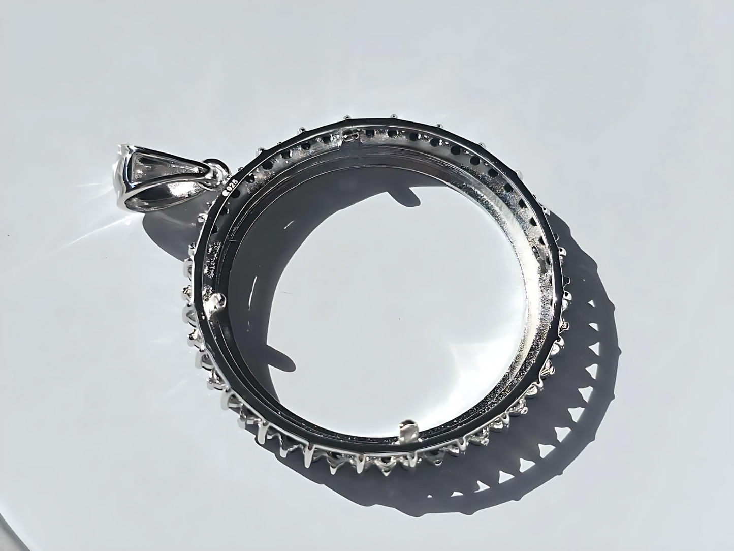 925 Sterling Silver Prong Back Cubic Zirconia CZ Halo Bezel for 30mm 50 Cent Coins