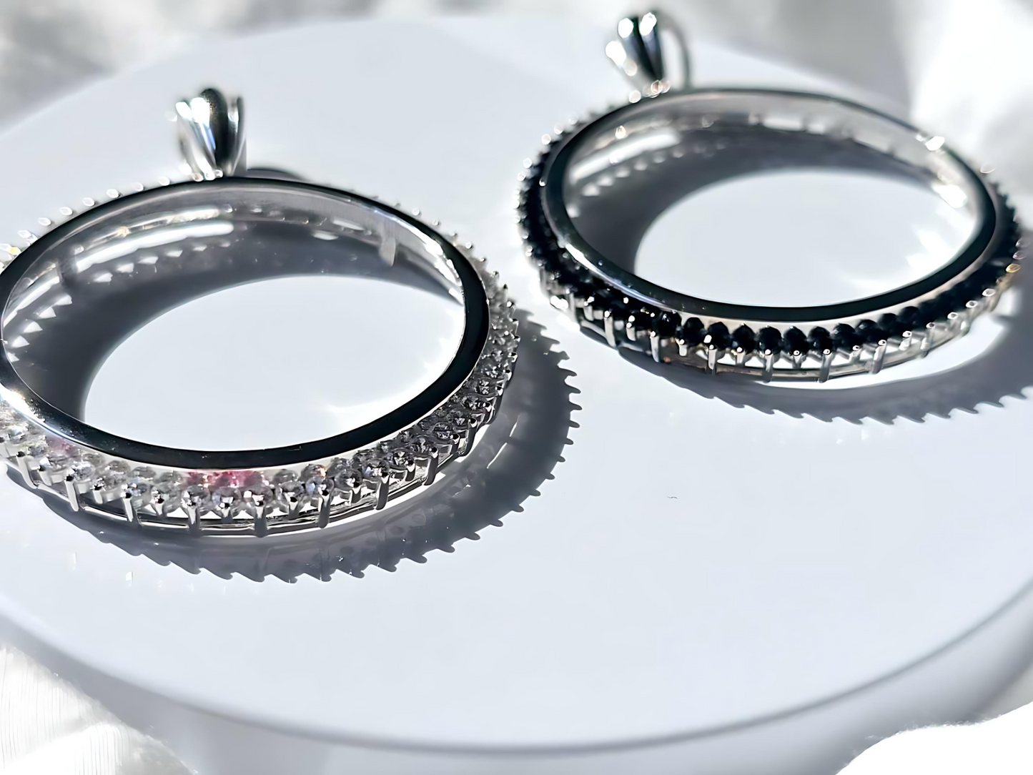 925 Sterling Silver Prong Back Cubic Zirconia CZ Halo Bezel for 38mm 1 Dollar Coins