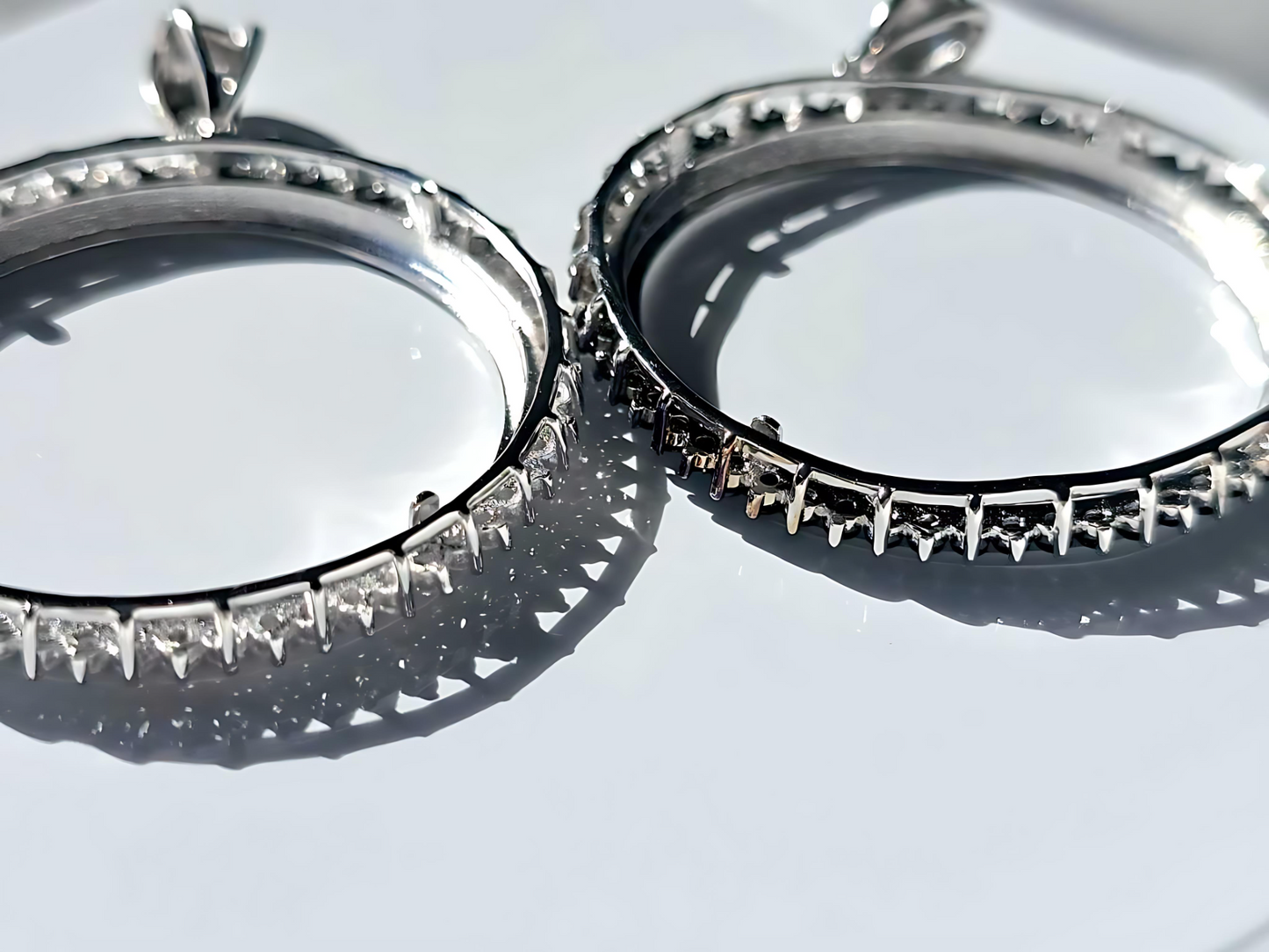 925 Sterling Silver Prong Back Cubic Zirconia CZ Halo Bezel for 38mm 1 Dollar Coins