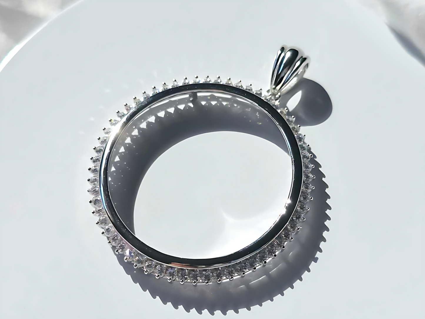 925 Sterling Silver Prong Back Cubic Zirconia CZ Halo Bezel for 38mm 1 Dollar Coins