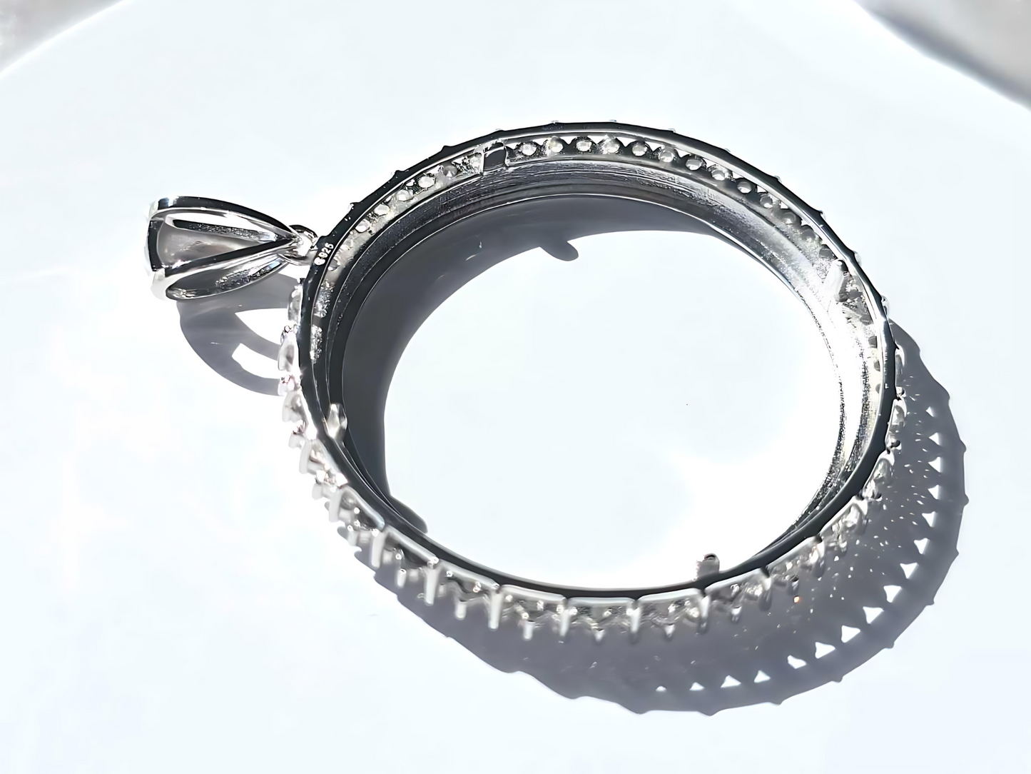 925 Sterling Silver Prong Back Cubic Zirconia CZ Halo Bezel for 38mm 1 Dollar Coins