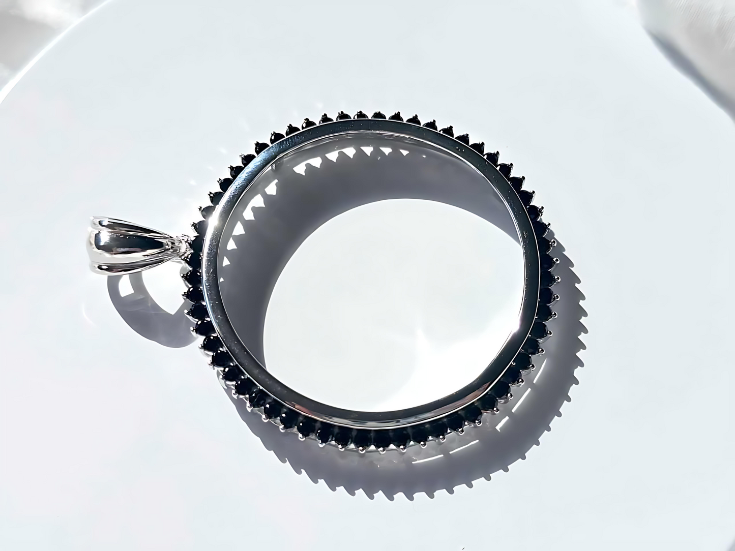 925 Sterling Silver Prong Back Cubic Zirconia CZ Halo Bezel for 38mm 1 Dollar Coins