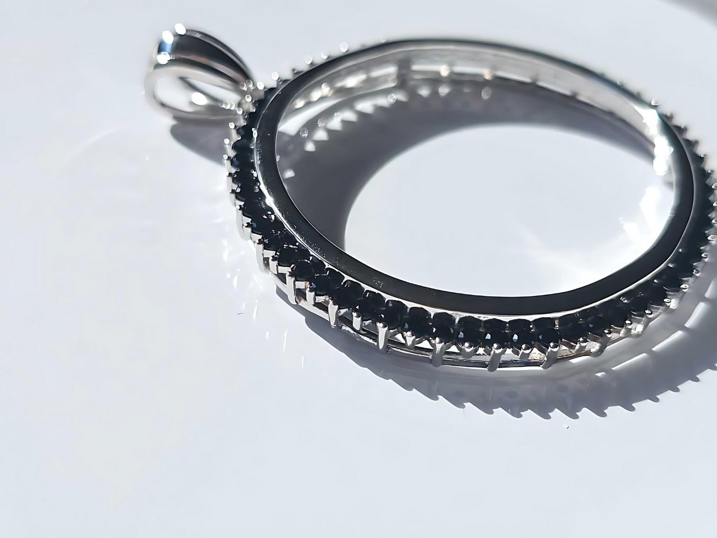 925 Sterling Silver Prong Back Cubic Zirconia CZ Halo Bezel for 38mm 1 Dollar Coins