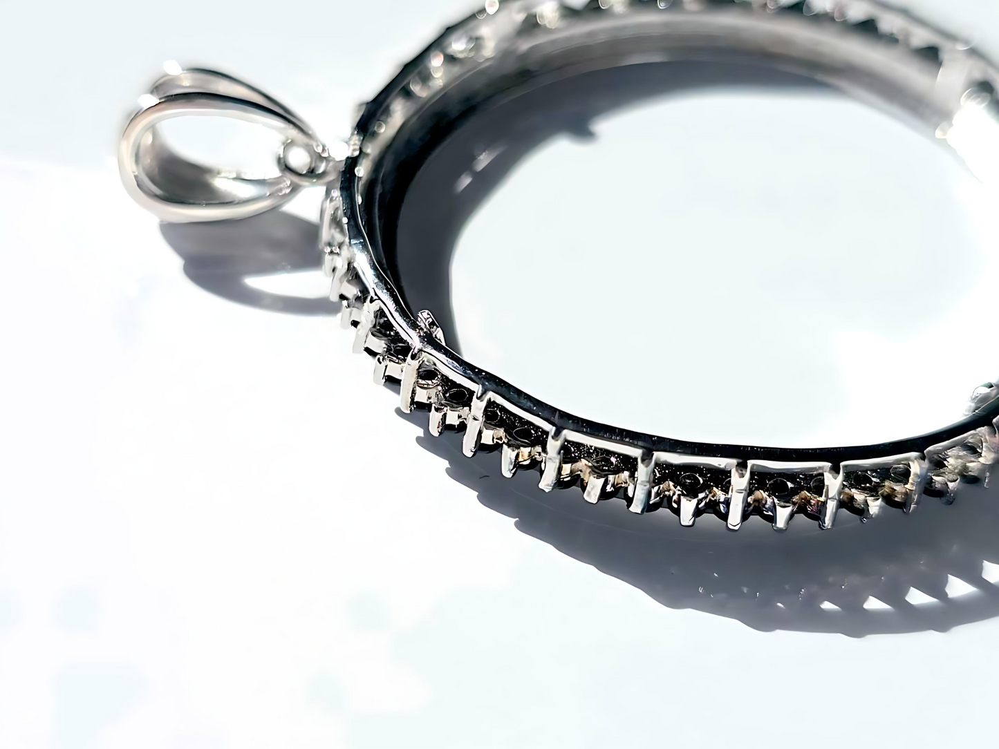 925 Sterling Silver Prong Back Cubic Zirconia CZ Halo Bezel for 38mm 1 Dollar Coins