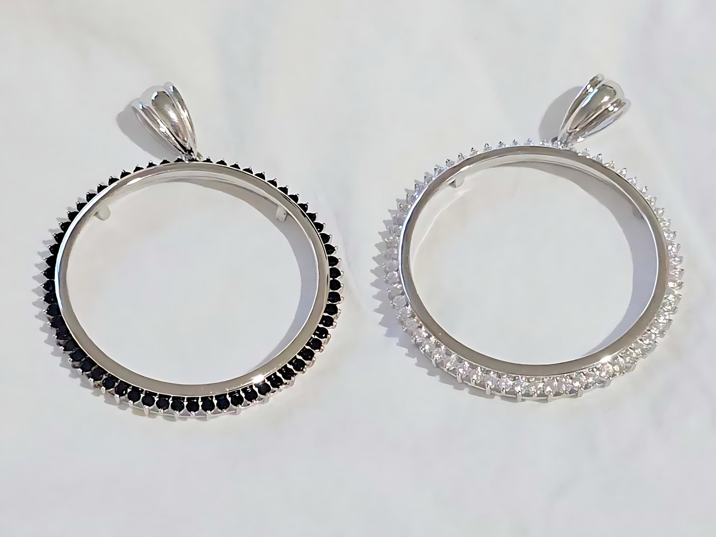 925 Sterling Silver Prong Back Cubic Zirconia CZ Halo Bezel for 41mm 1 oz Coins