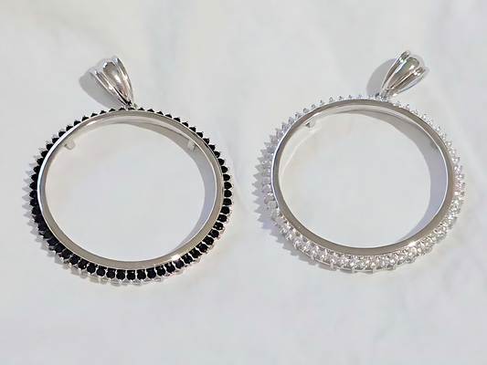 925 Sterling Silver Prong Back Cubic Zirconia CZ Halo Bezel for 41mm 1 oz Coins