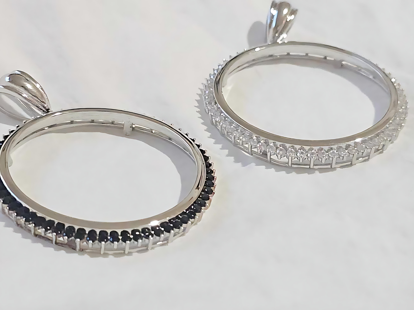 925 Sterling Silver Prong Back Cubic Zirconia CZ Halo Bezel for 41mm 1 oz Coins