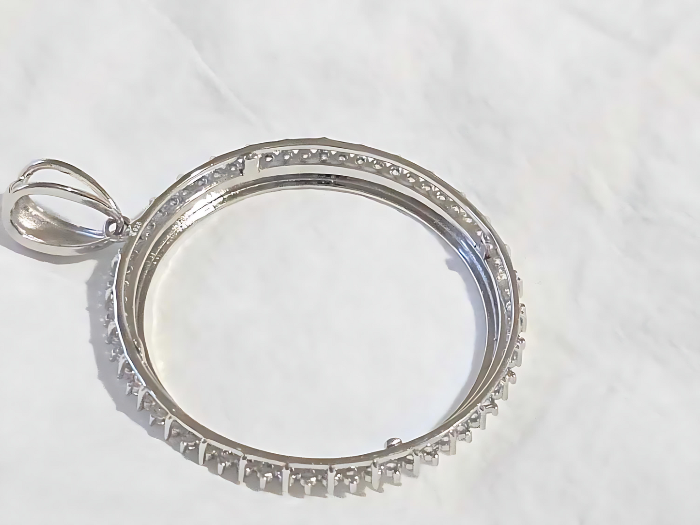 925 Sterling Silver Prong Back Cubic Zirconia CZ Halo Bezel for 41mm 1 oz Coins