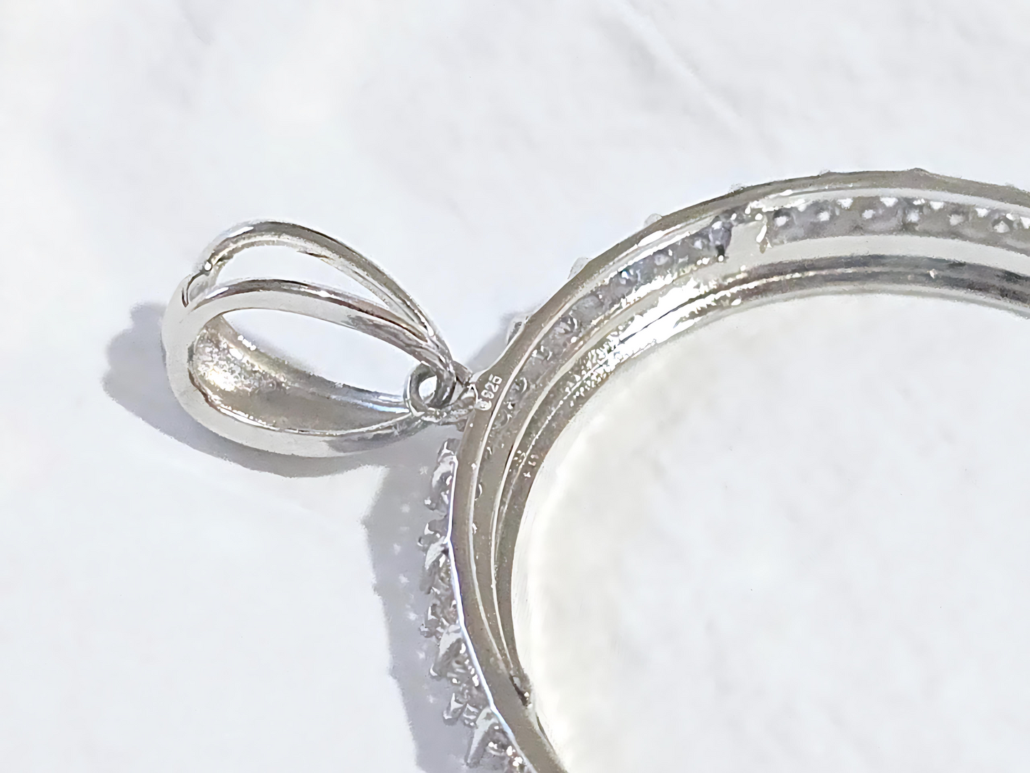 925 Sterling Silver Prong Back Cubic Zirconia CZ Halo Bezel for 41mm 1 oz Coins