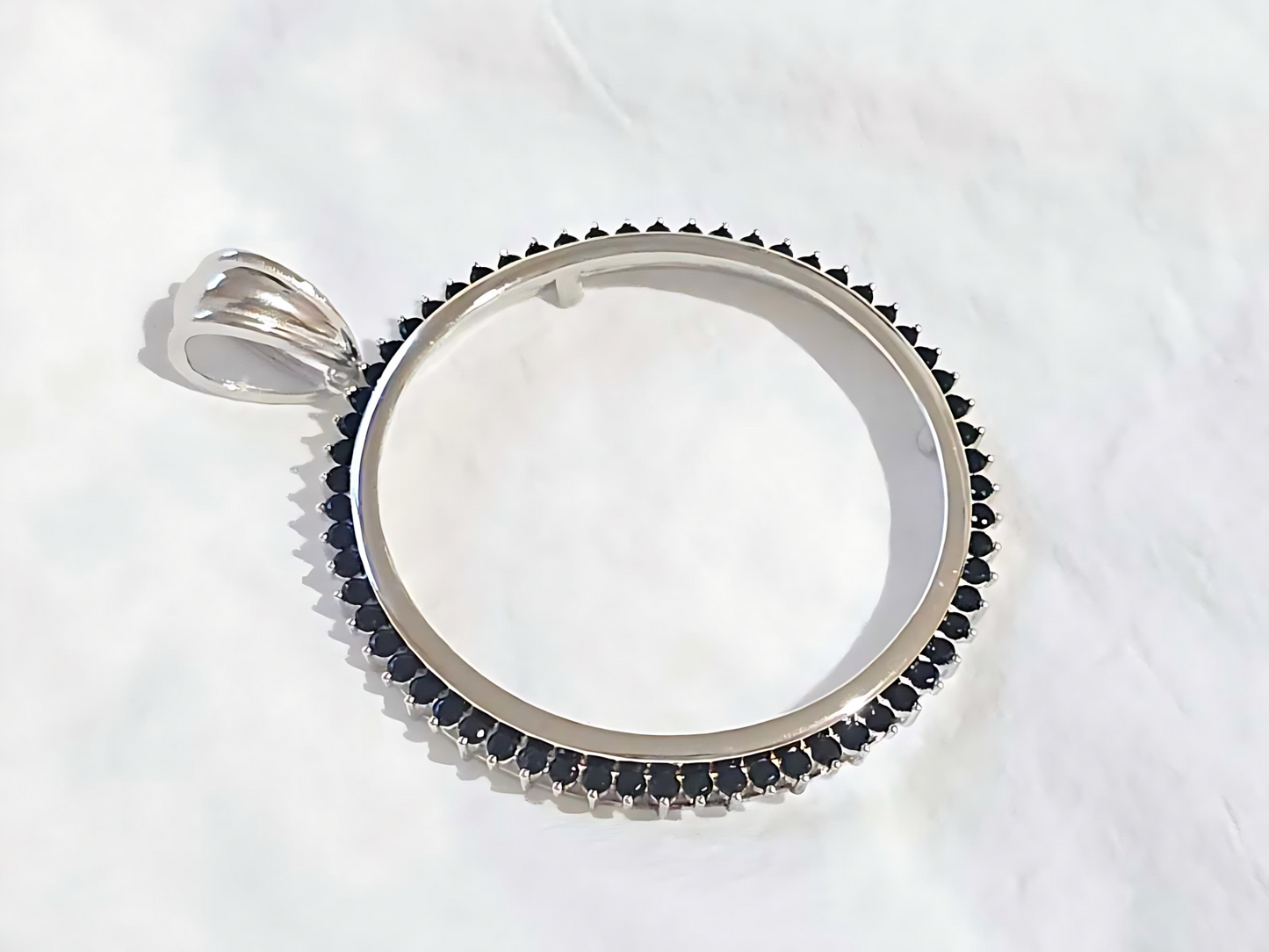 925 Sterling Silver Prong Back Cubic Zirconia CZ Halo Bezel for 41mm 1 oz Coins