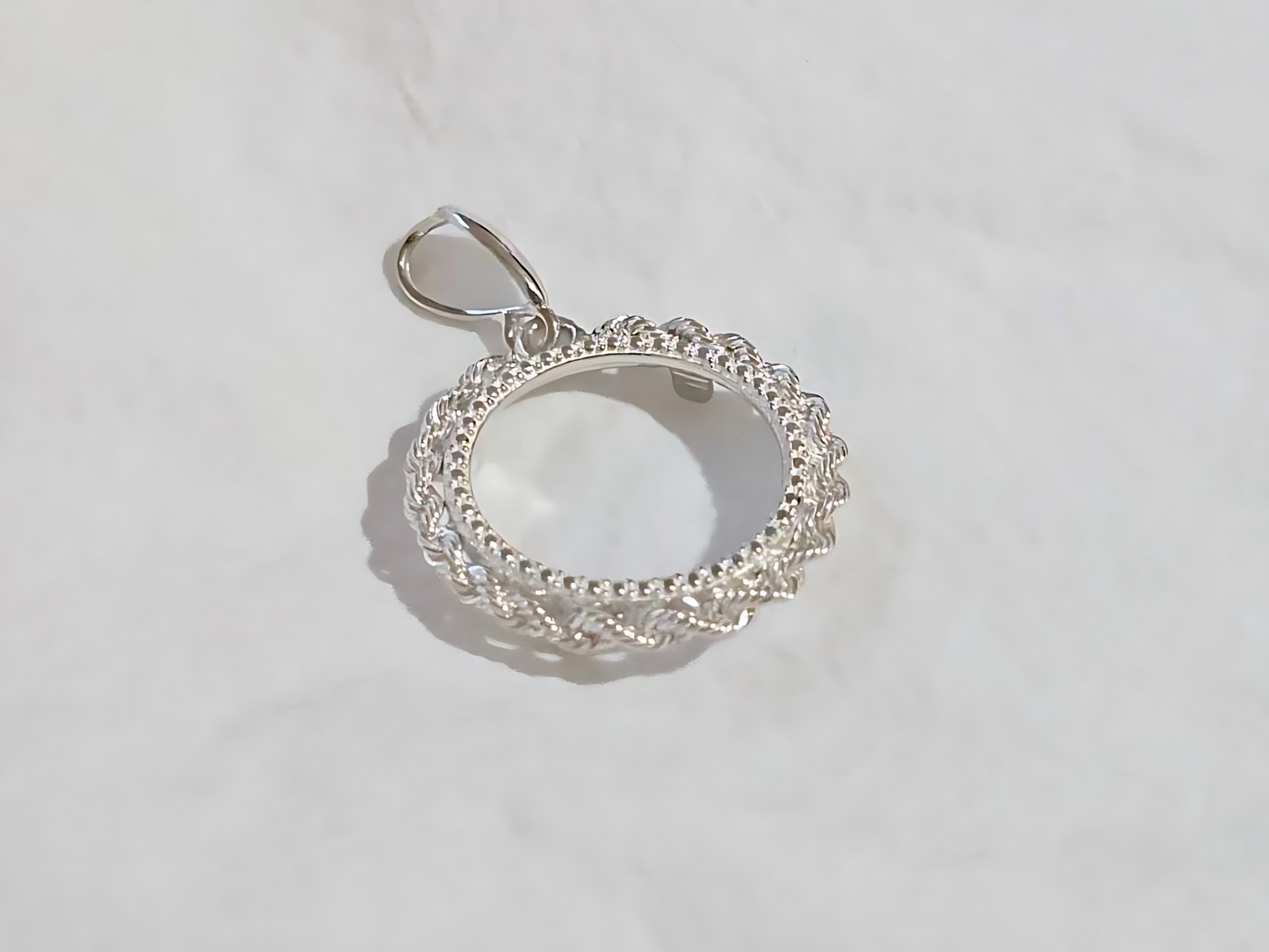 925 Sterling Silver Prong Back Illusion Rope Bezel for 18mm Dime 10 Cent Coins