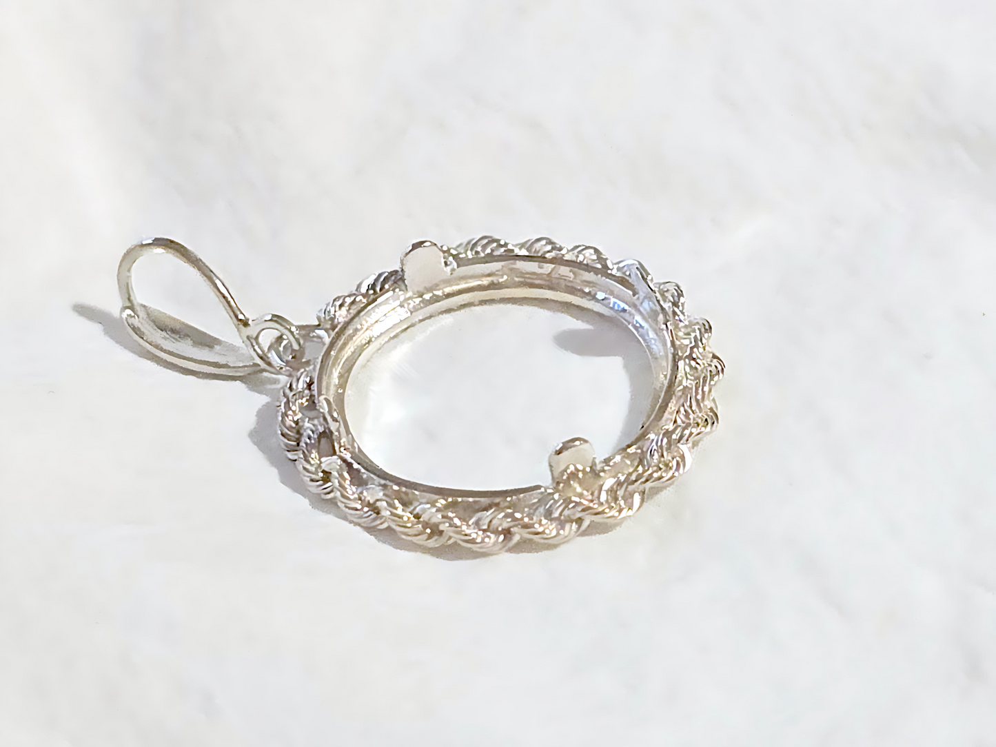 925 Sterling Silver Prong Back Illusion Rope Bezel for 18mm Dime 10 Cent Coins