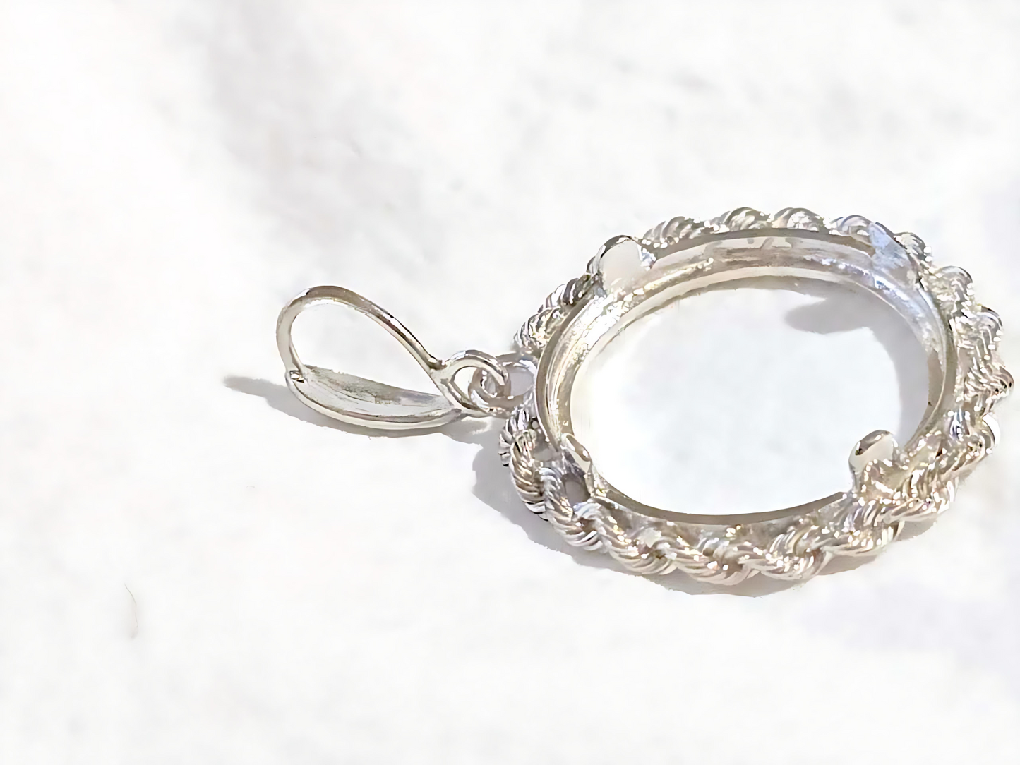 925 Sterling Silver Prong Back Illusion Rope Bezel for 18mm Dime 10 Cent Coins