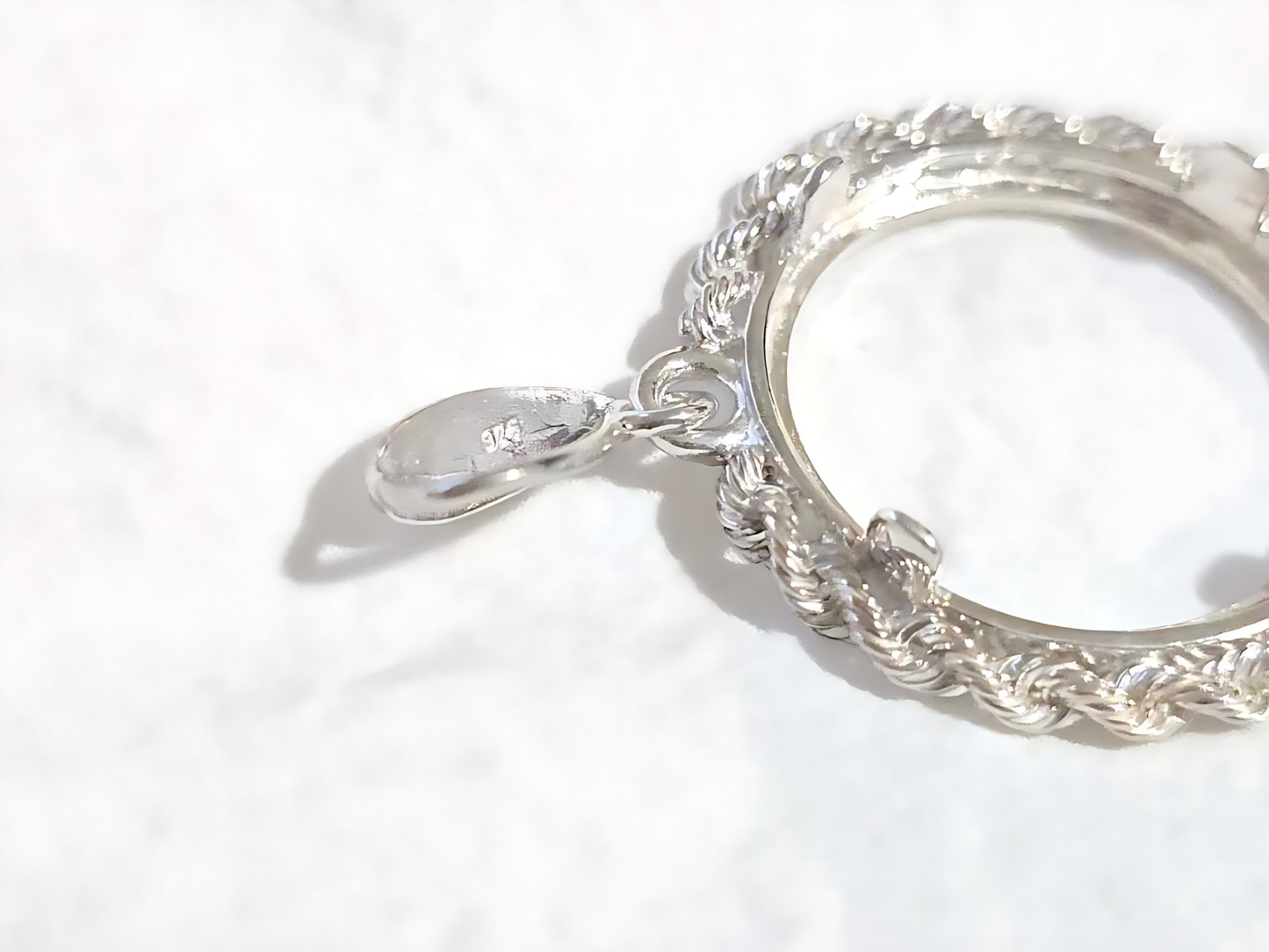 925 Sterling Silver Prong Back Illusion Rope Bezel for 18mm Dime 10 Cent Coins