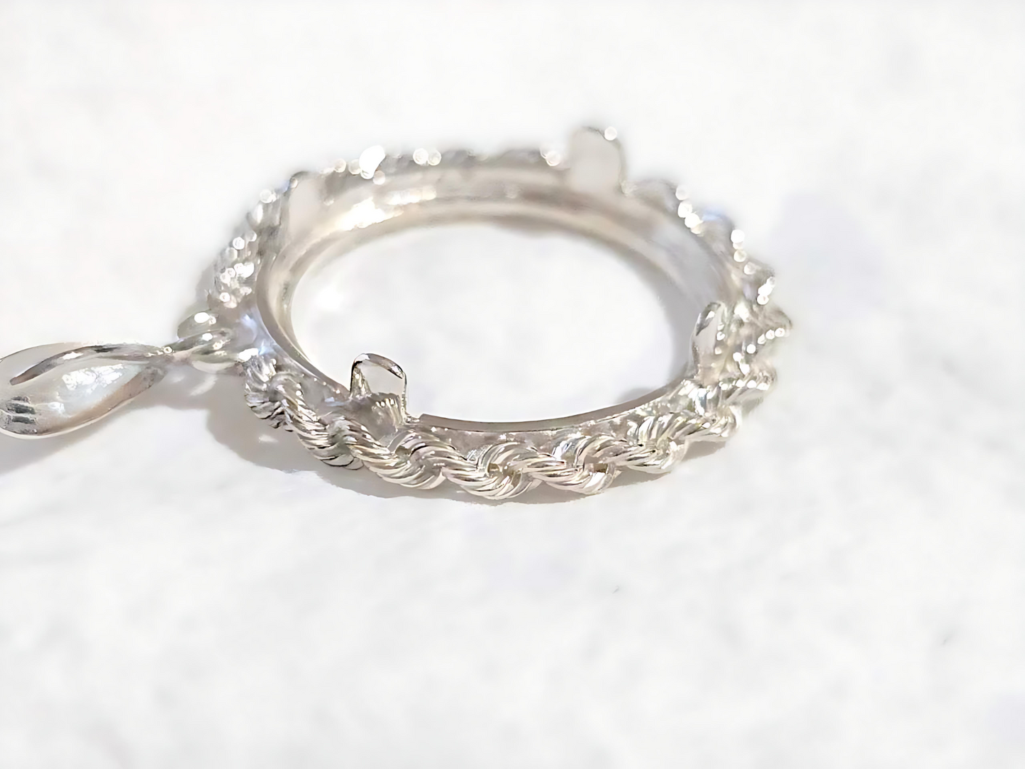 925 Sterling Silver Prong Back Illusion Rope Bezel for 18mm Dime 10 Cent Coins