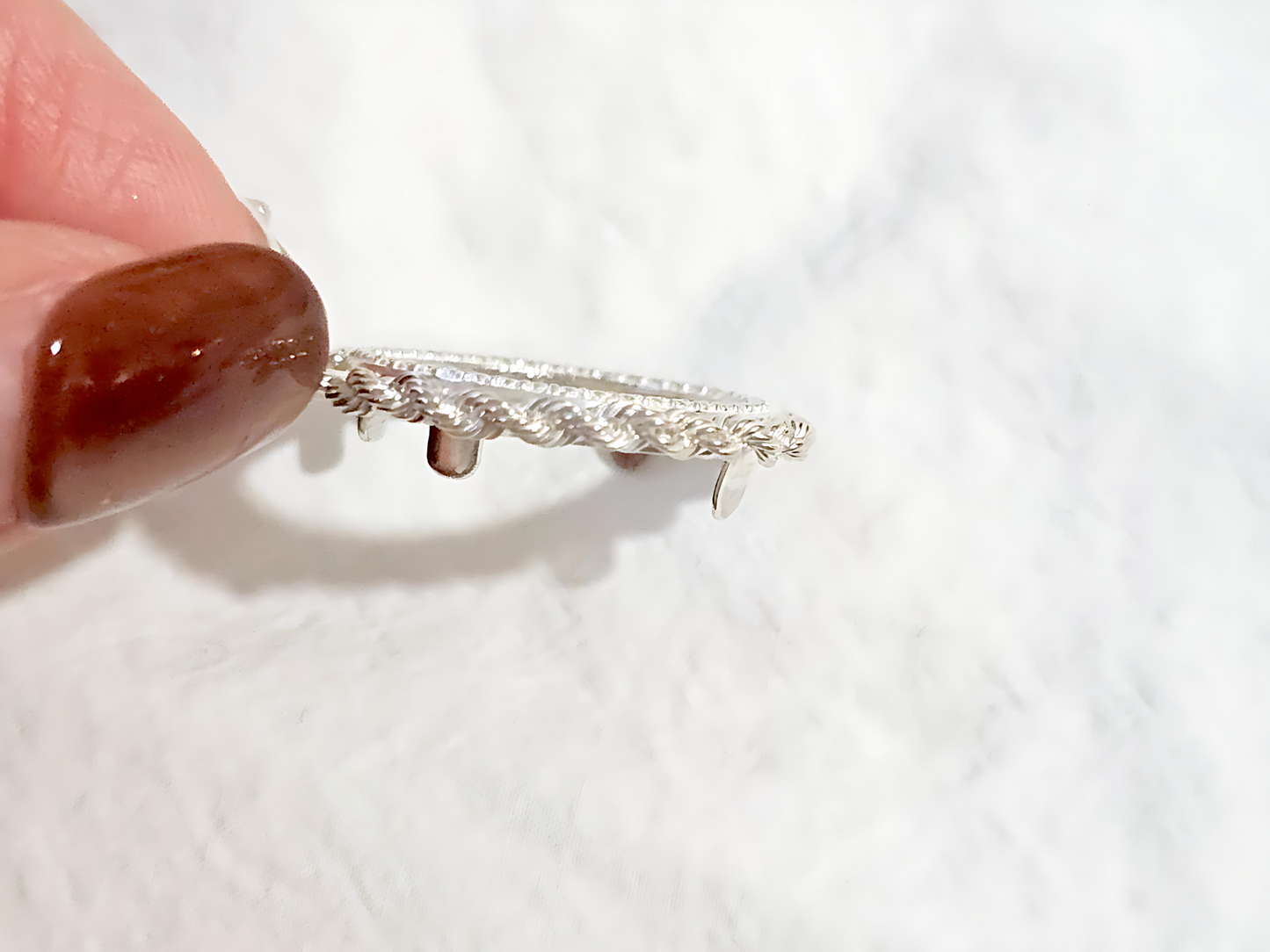 925 Sterling Silver Prong Back Illusion Rope Bezel for 18mm Dime 10 Cent Coins