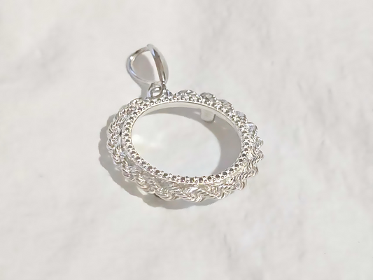925 Sterling Silver Prong Back Illusion Rope Bezel for 18mm Dime 10 Cent Coins