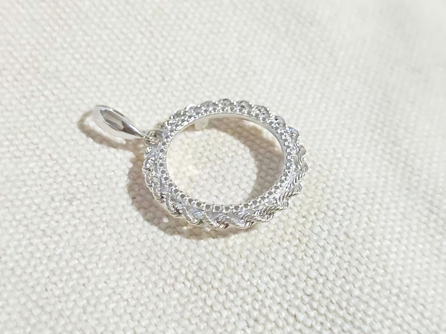 925 Sterling Silver Prong Back Illusion Rope Bezel for 19mm Penny 1 Cent Coins