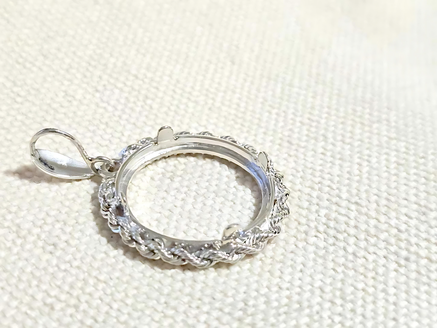 925 Sterling Silver Prong Back Illusion Rope Bezel for 19mm Penny 1 Cent Coins