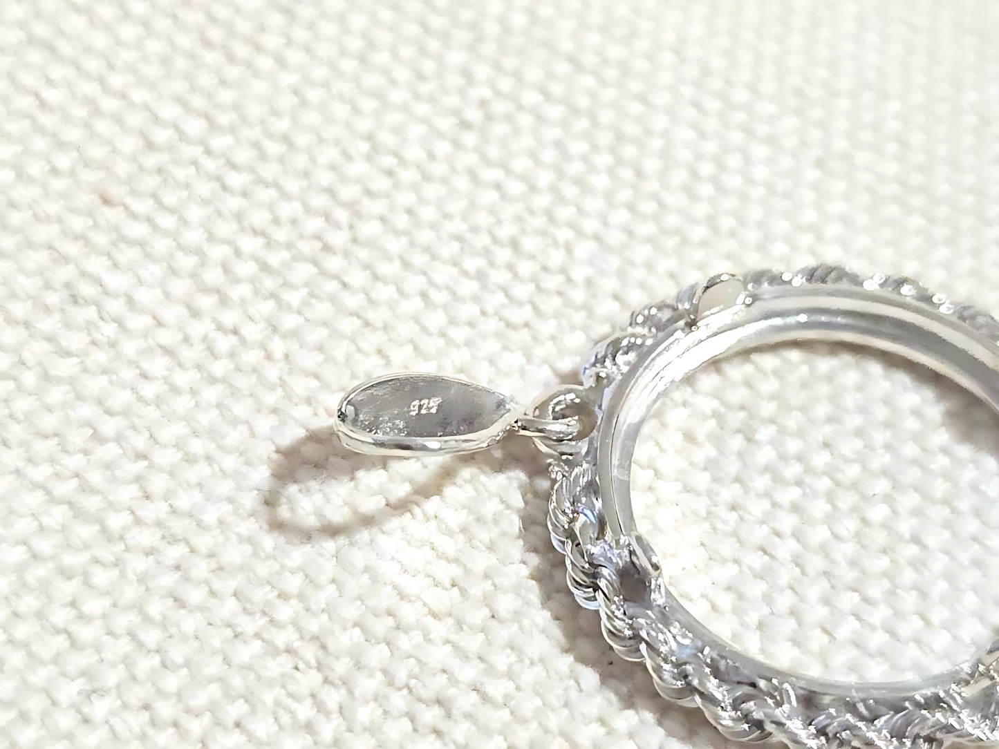 925 Sterling Silver Prong Back Illusion Rope Bezel for 19mm Penny 1 Cent Coins