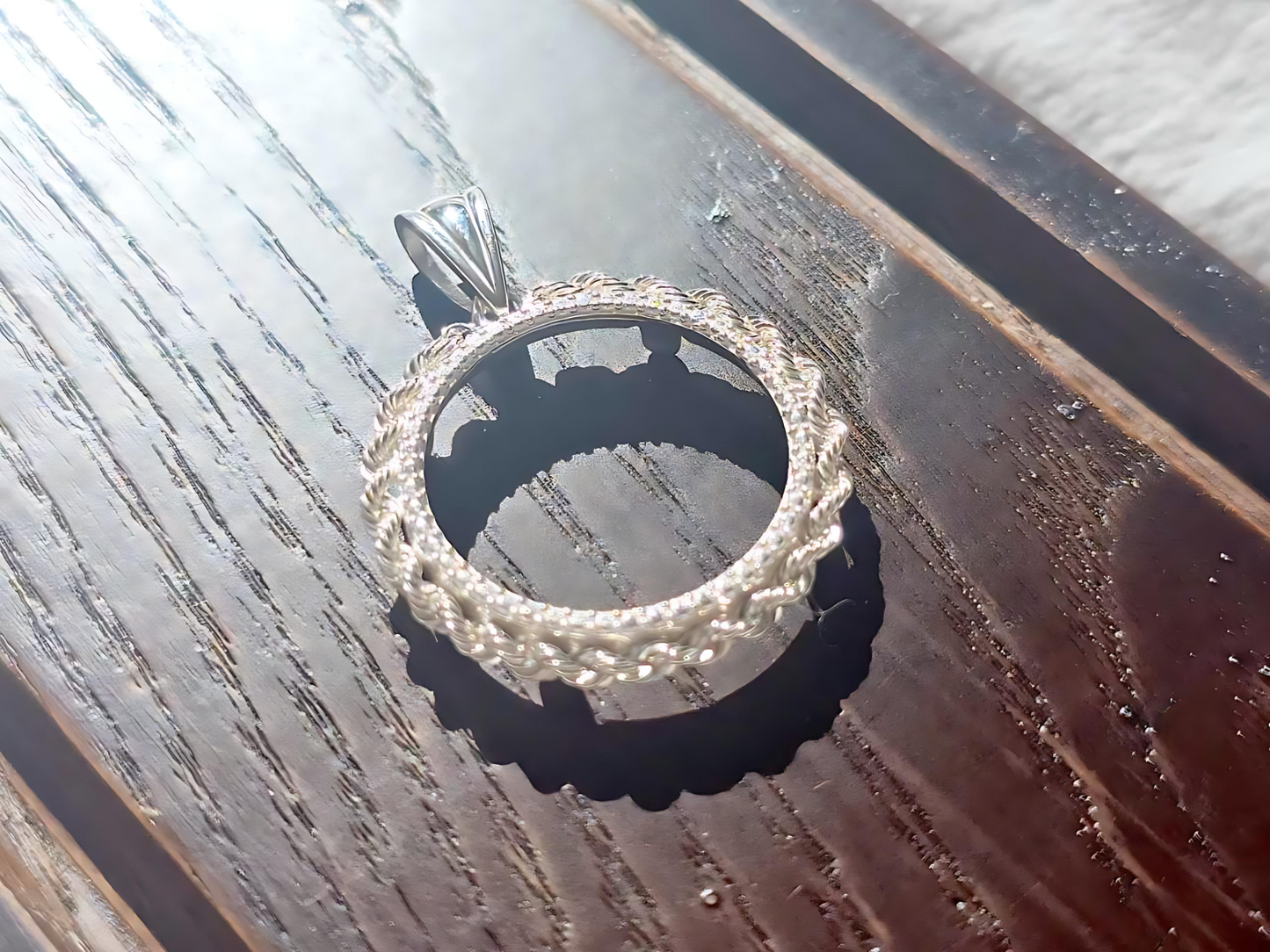 925 Sterling Silver Prong Back Illusion Rope Bezel for 22mm Nickel 5 Cent Coins