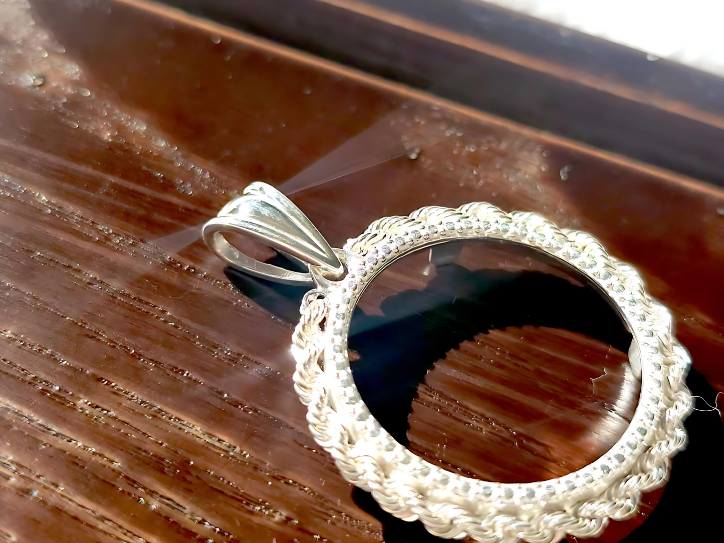 925 Sterling Silver Prong Back Illusion Rope Bezel for 22mm Nickel 5 Cent Coins