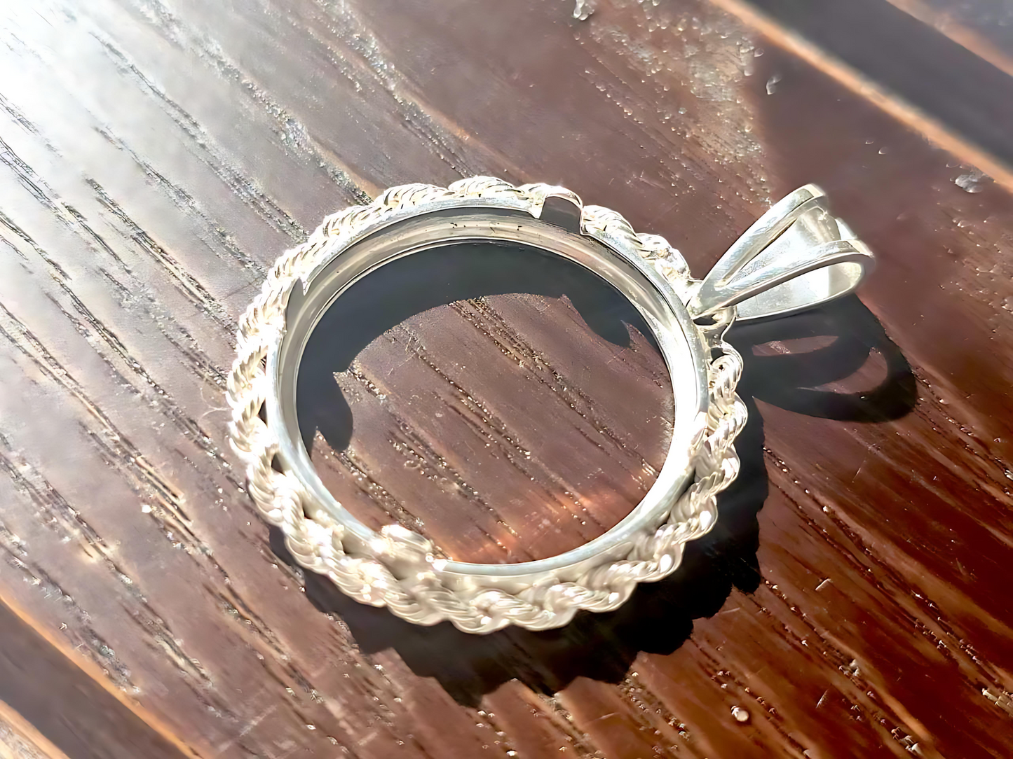 925 Sterling Silver Prong Back Illusion Rope Bezel for 22mm Nickel 5 Cent Coins