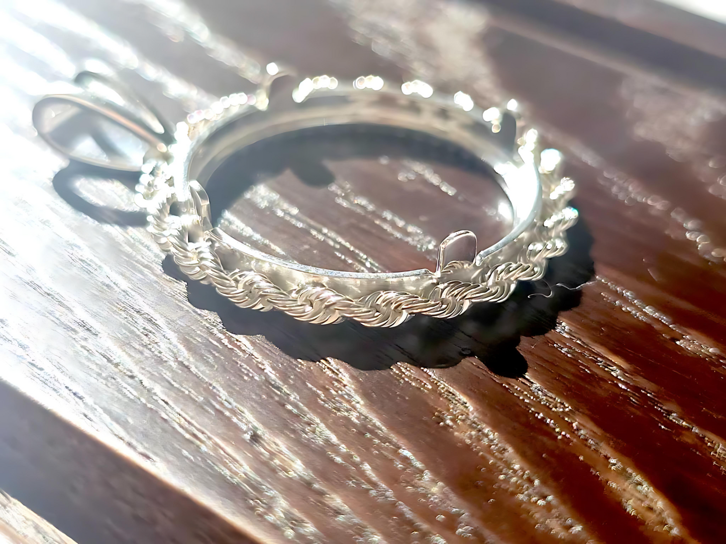 925 Sterling Silver Prong Back Illusion Rope Bezel for 22mm Nickel 5 Cent Coins