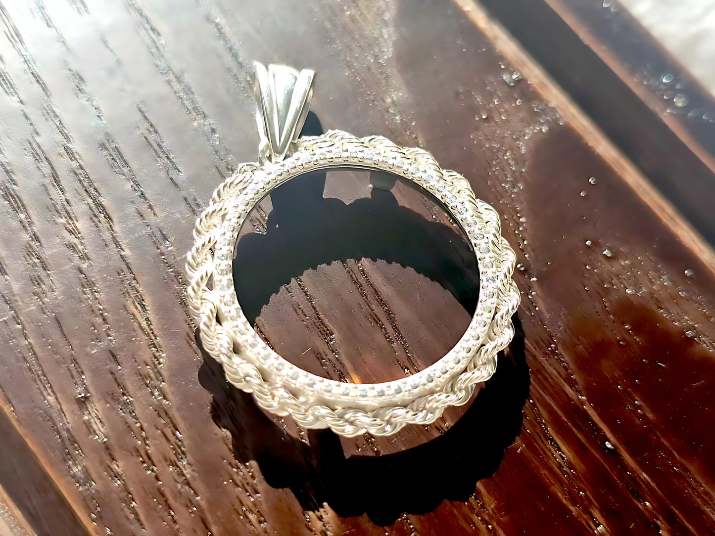 925 Sterling Silver Prong Back Illusion Rope Bezel for 22mm Nickel 5 Cent Coins