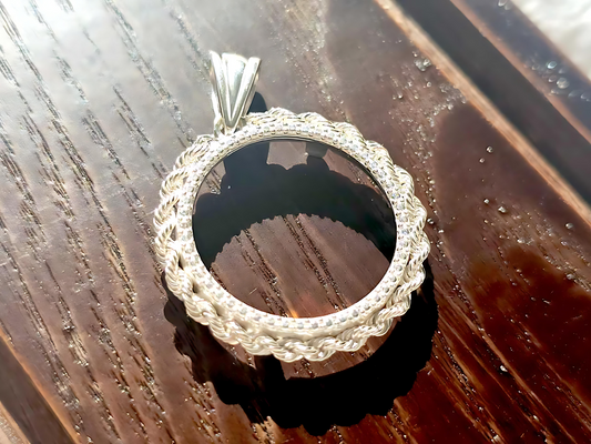 925 Sterling Silver Prong Back Illusion Rope Bezel for 22mm Nickel 5 Cent Coins