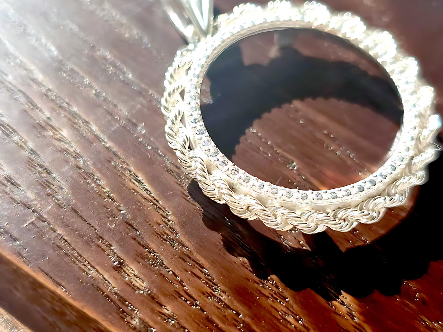 925 Sterling Silver Prong Back Illusion Rope Bezel for 22mm Nickel 5 Cent Coins