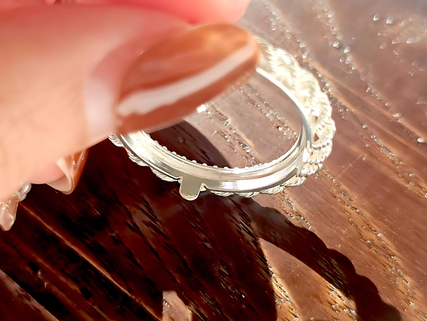 925 Sterling Silver Prong Back Illusion Rope Bezel for 22mm Nickel 5 Cent Coins