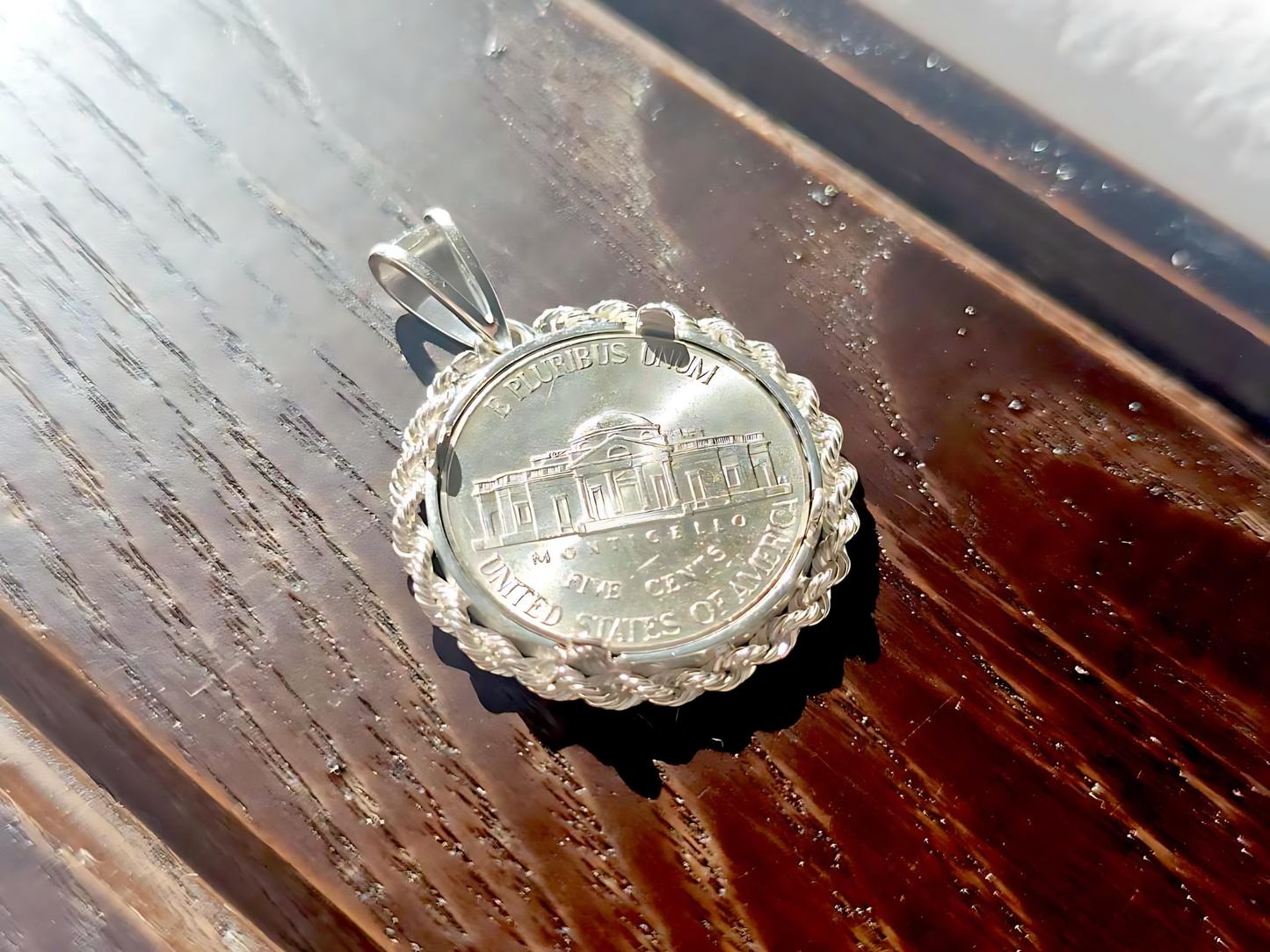 925 Sterling Silver Prong Back Illusion Rope Bezel for 22mm Nickel 5 Cent Coins