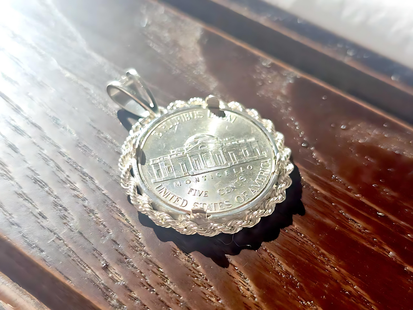 925 Sterling Silver Prong Back Illusion Rope Bezel for 22mm Nickel 5 Cent Coins