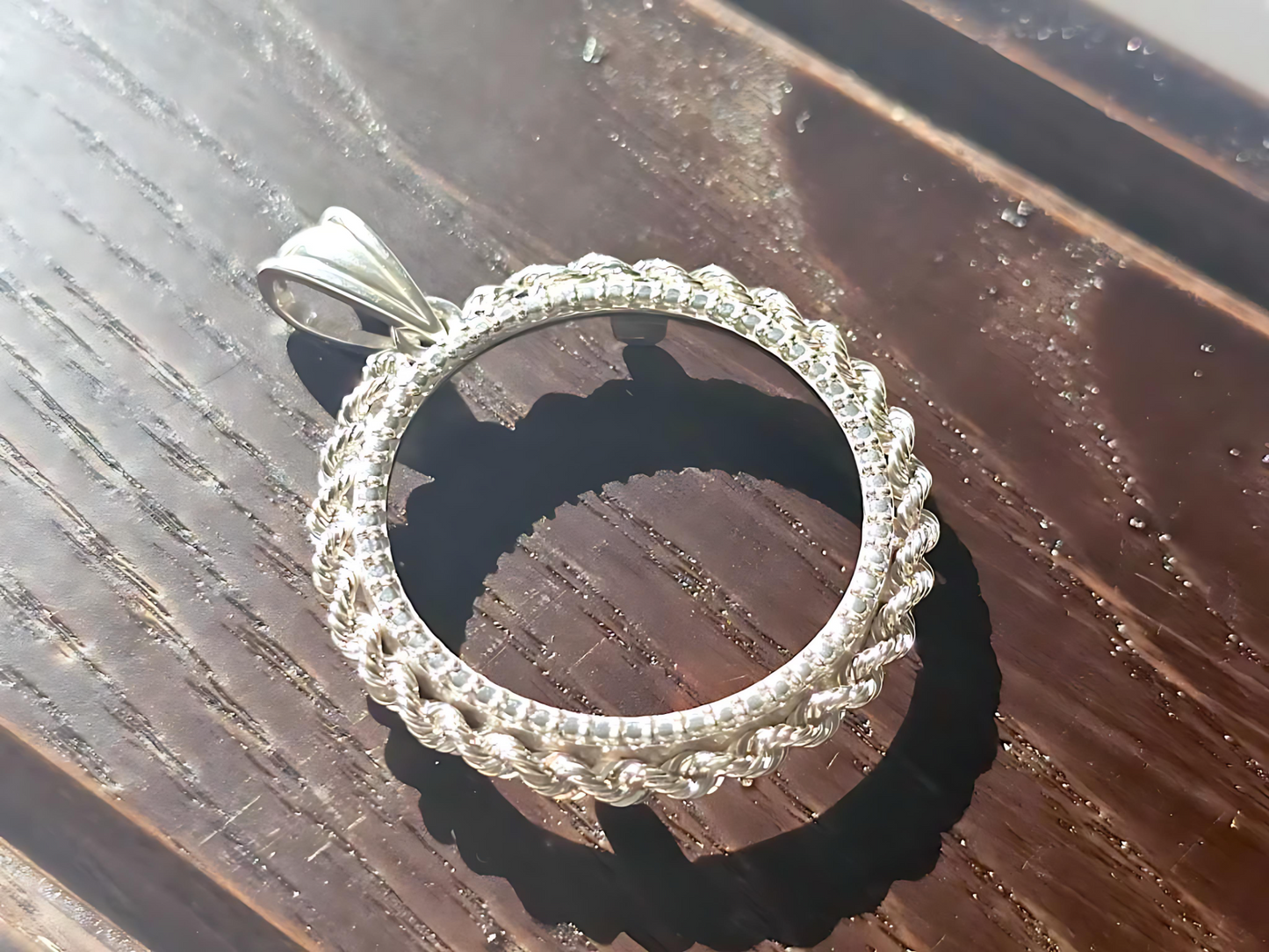 925 Sterling Silver Prong Back Illusion Rope Bezel for 24mm Quarter 25 Cent Coins