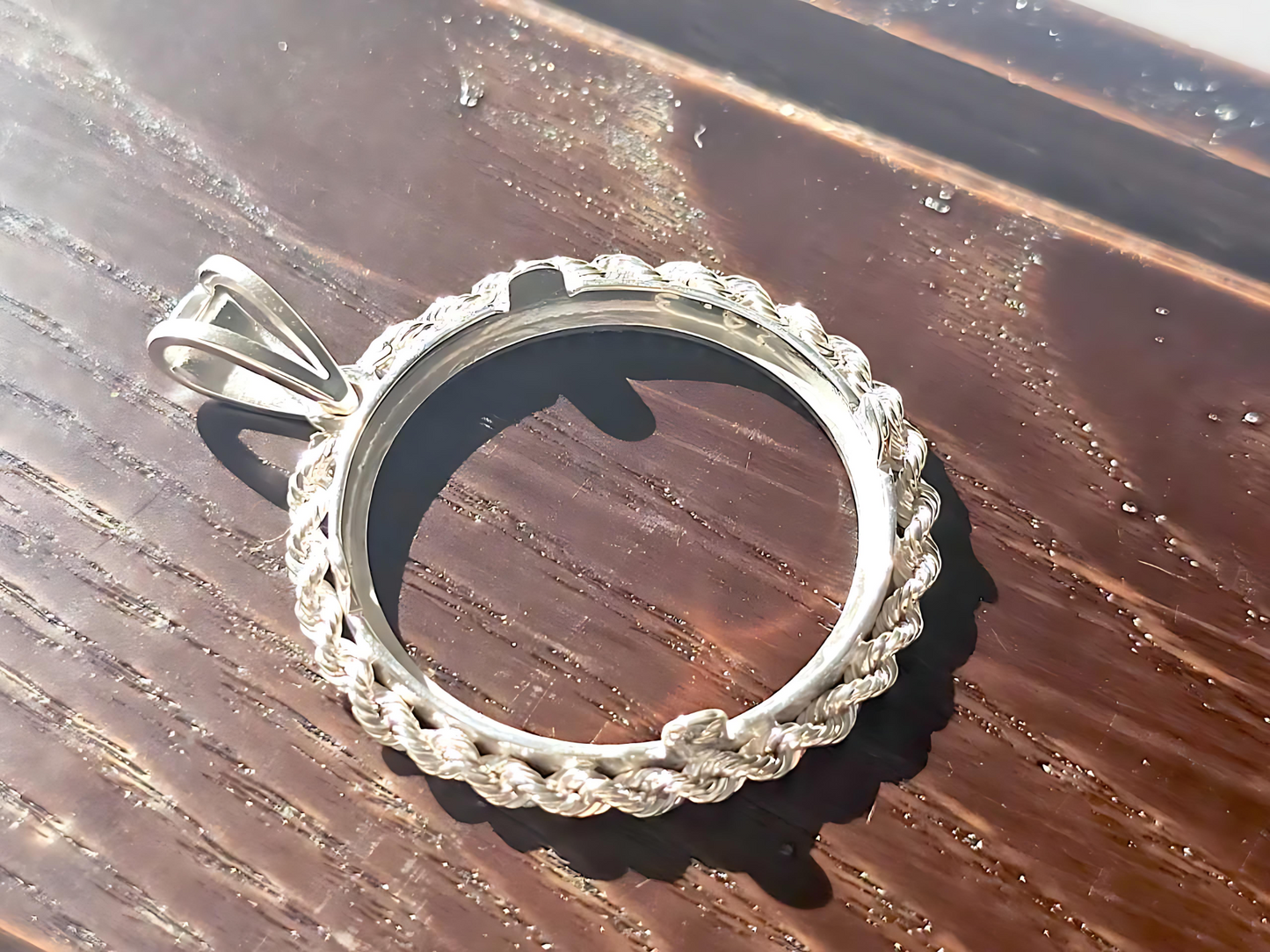 925 Sterling Silver Prong Back Illusion Rope Bezel for 24mm Quarter 25 Cent Coins