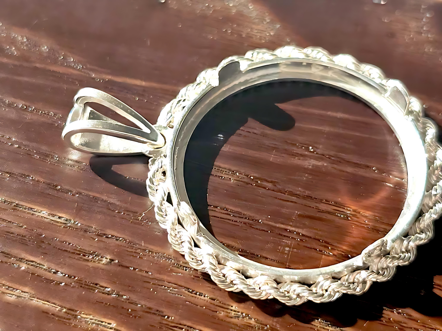 925 Sterling Silver Prong Back Illusion Rope Bezel for 24mm Quarter 25 Cent Coins