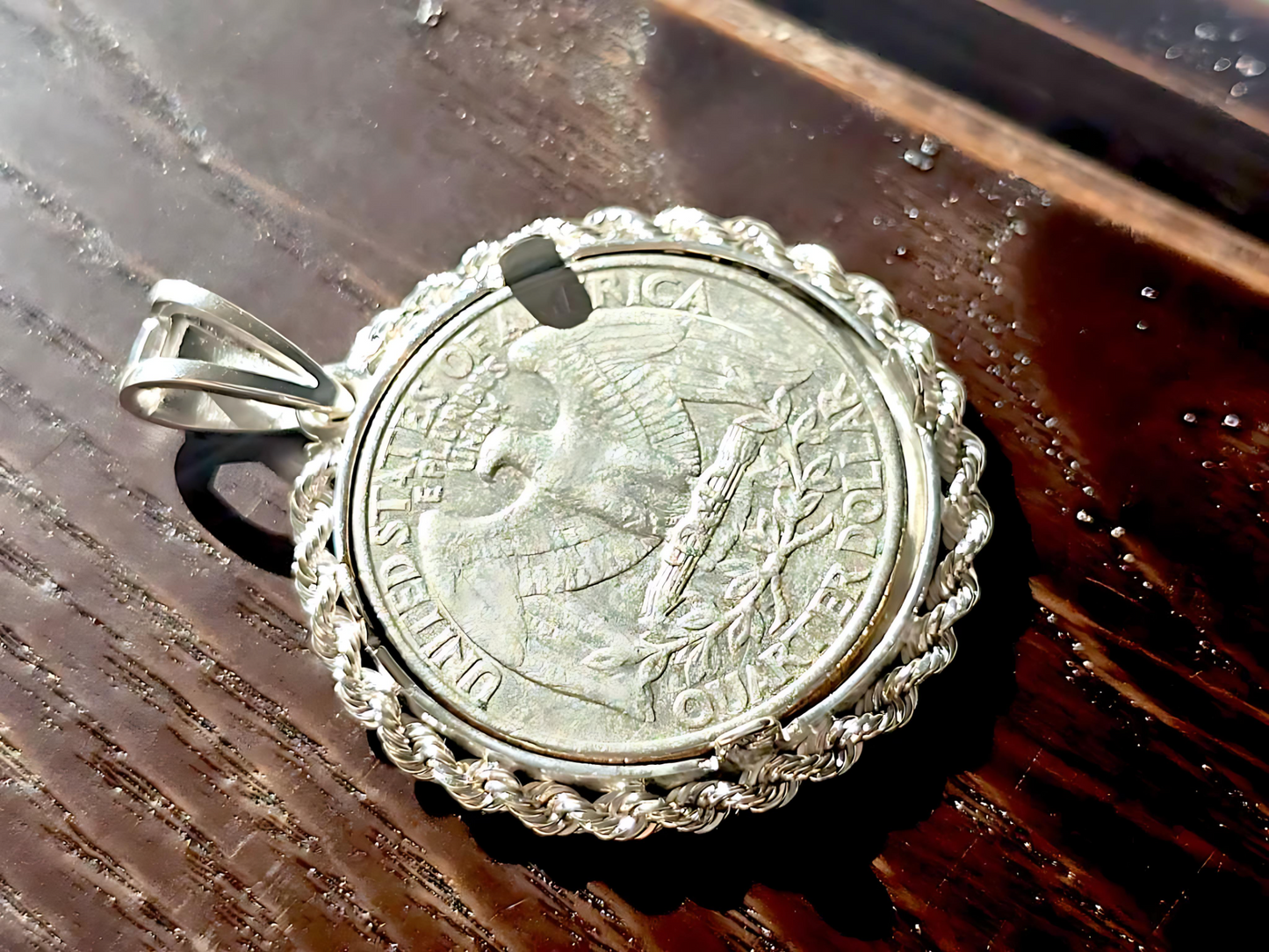 925 Sterling Silver Prong Back Illusion Rope Bezel for 24mm Quarter 25 Cent Coins