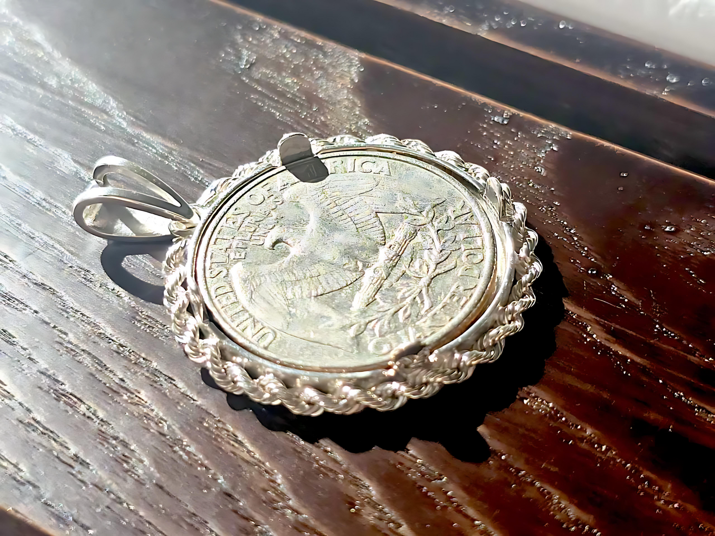 925 Sterling Silver Prong Back Illusion Rope Bezel for 24mm Quarter 25 Cent Coins