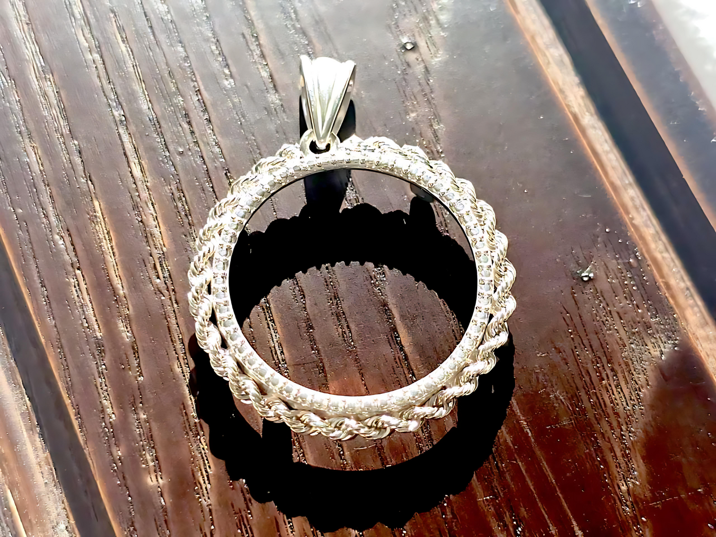 925 Sterling Silver Prong Back Illusion Rope Bezel for 24mm Quarter 25 Cent Coins