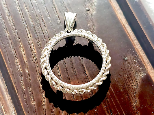 925 Sterling Silver Prong Back Illusion Rope Bezel for 24mm Quarter 25 Cent Coins