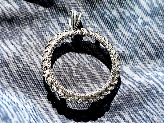 925 Sterling Silver Prong Back Illusion Rope Bezel for 26mm Susan B Anthony Dollar Coin