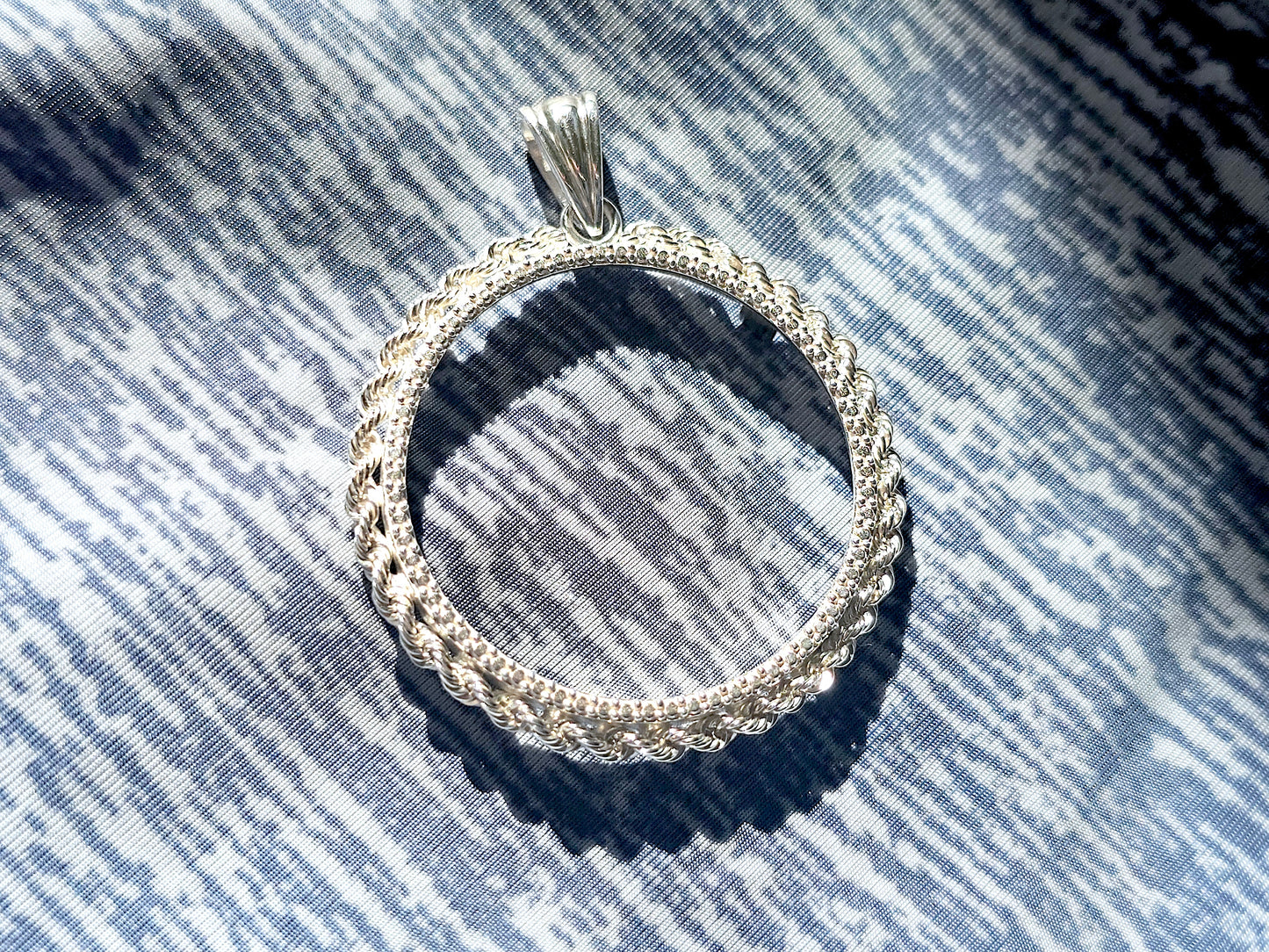 925 Sterling Silver Prong Back Illusion Rope Bezel for 30mm Half Dollar 50 Cents Coins