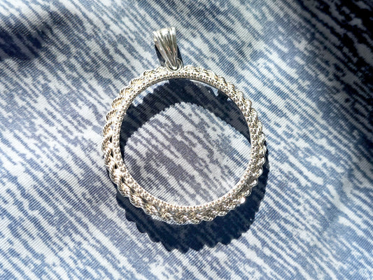 925 Sterling Silver Prong Back Illusion Rope Bezel for 30mm Half Dollar 50 Cents Coins