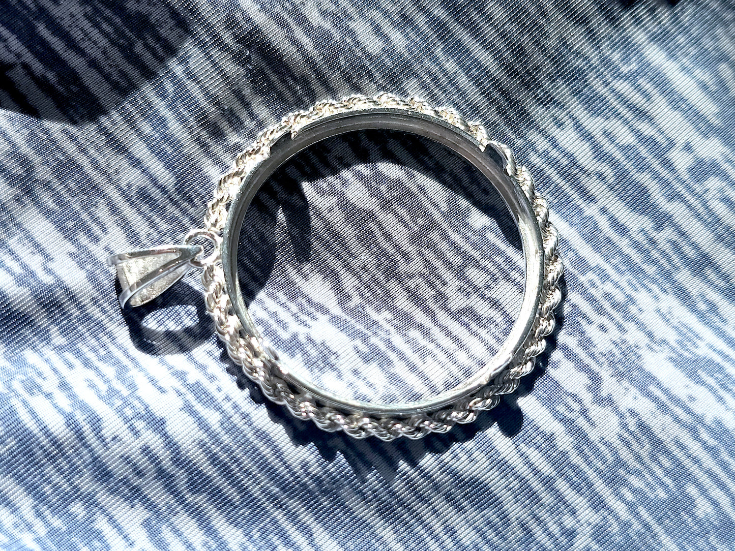 925 Sterling Silver Prong Back Illusion Rope Bezel for 30mm Half Dollar 50 Cents Coins